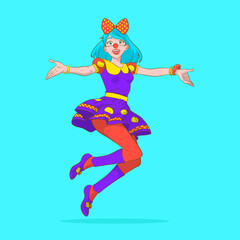 This drawing features a charming clown character in an anime style, highlighted by a vibrant mix of warm colors.