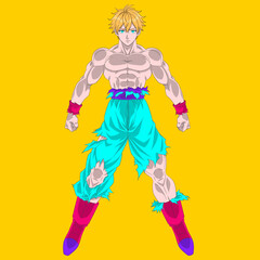 This artwork presents a detailed vector illustration of a muscular youth, capturing every contour and curve of his figure with anatomical precision.