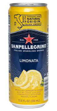 Can of SanPellegrino italian sparkling limonata drink isolated on transparent background PNG
