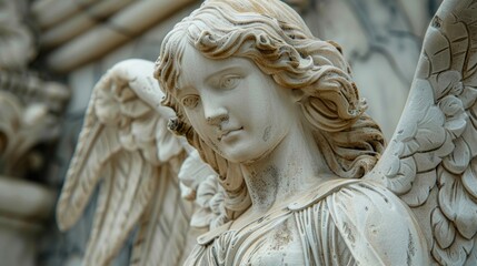 A detailed image of a statue depicting an angel