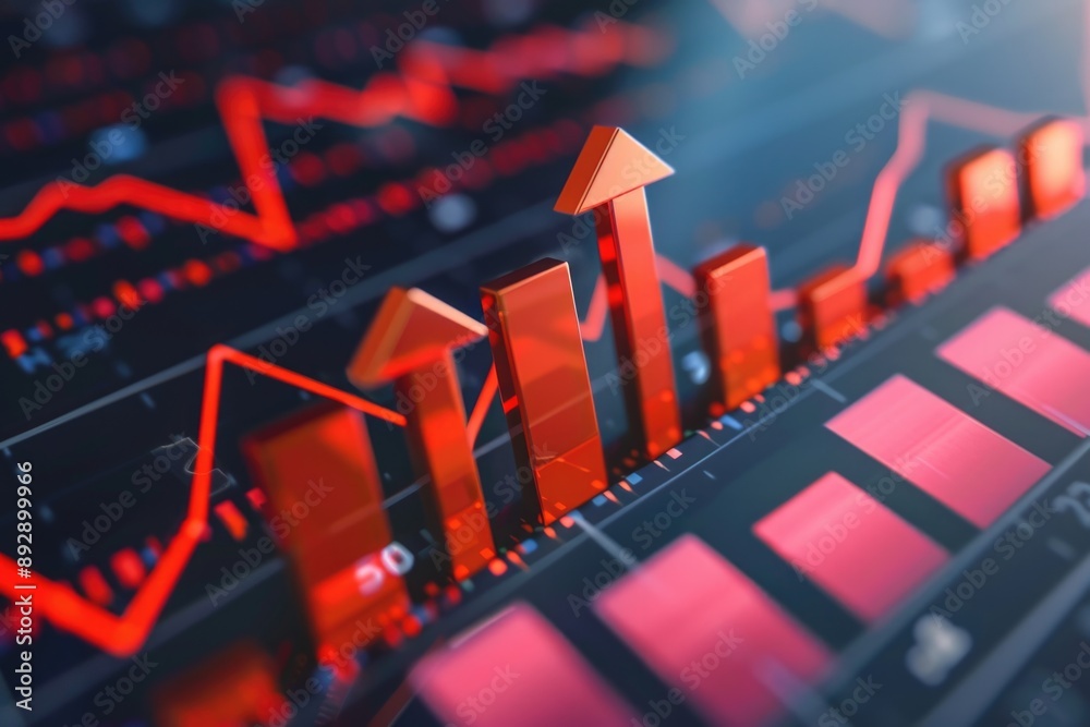 Poster A close-up view of a single red graph bar chart with detailed design and text elements