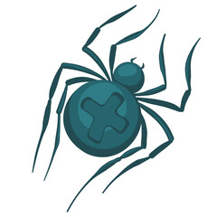 Black spider with a cross in flat vector style. Scary Halloween illustrations. Isolated spider on white vector illustration