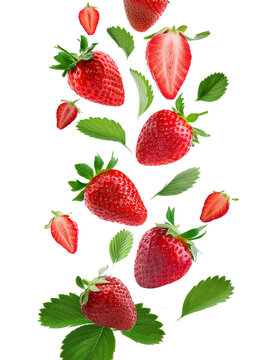 pluie de fraise et de feuilles sans fond, papier peint ia d&eacute;tour&eacute;