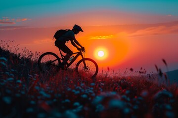 Obraz premium Biking Silhouette at Sunset: Outdoor Leisure Activity