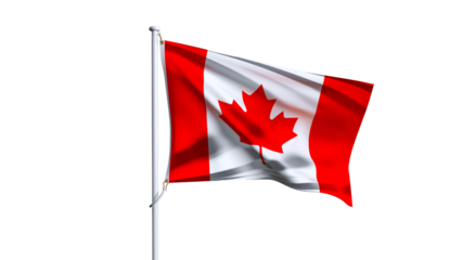 Waving flag of canada isolated on transparent background.
