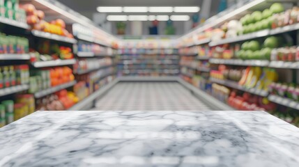 Fototapeta premium Marble Table in Blurred Supermarket