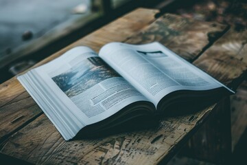 Fototapeta premium An open book resting on a wooden table, great for educational or literary concepts