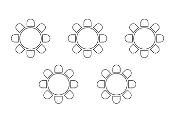 Cafe or restaurant seats arrangement plan. Tables and chairs icons isolated on white background. Banquet or wedding party seatings scheme top view. Vector graphic illustration © Andrii