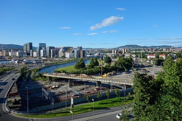 Fototapeta premium Exploring the Noslo, norway, europe, city, skyline, view, cityscape, building, urban, buildings, downtown, travel, tourismorweigan capital of Oslo