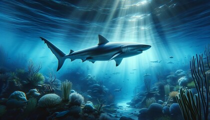 Obraz premium Shark Underwater in Sea