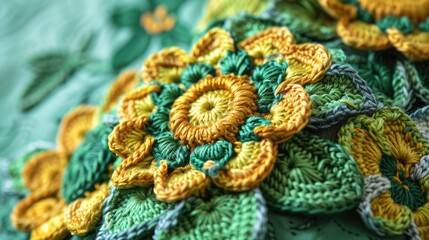 Crochet using green and yellow thread