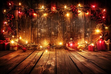 Christmas wooden table holiday background