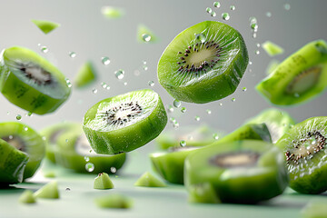 Kiwifruit pieces floating