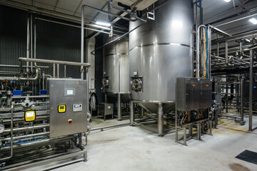 Modern brewery production line. Filtration equipment and pump machinery