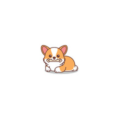 Cute corgi dog holding toy in mouth cartoon, vector illustration