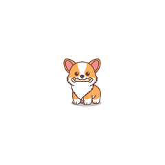 Cute corgi dog holding toy in mouth cartoon, vector illustration