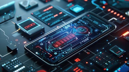 Fototapeta premium A detailed 3D rendering of a system update process on a smartphone