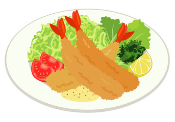 揚げ物_お皿に盛り付けたエビフライ