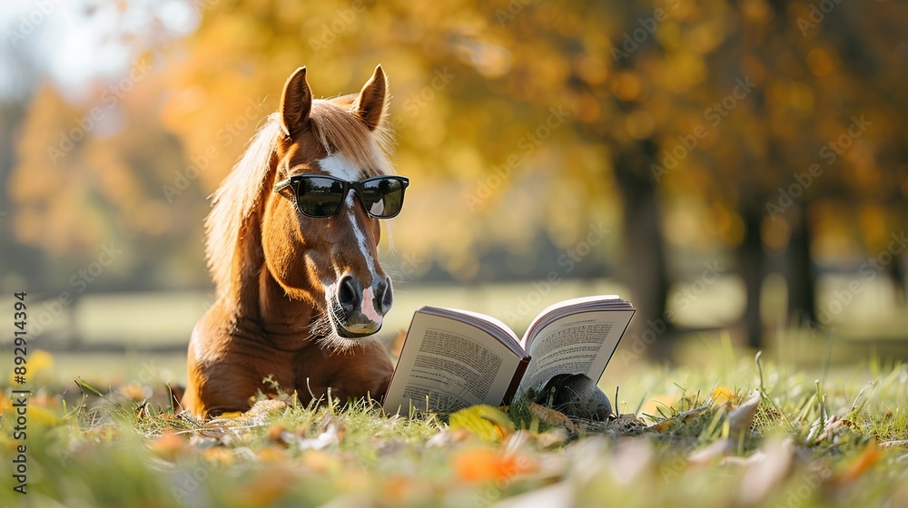 Canvas Prints horse reading book in autumn