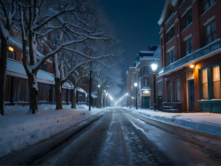 Obraz premium Snowy night on a residential street