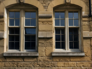 Obraz premium Twin stone-framed windows on a building