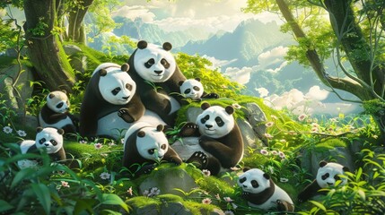 Beautiful panda 3d relief wallpaper. Mural wallpaper. Wall art.