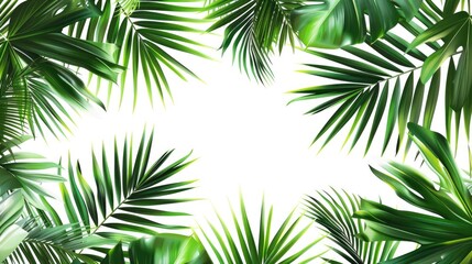 Tropical palm leaf pattern on white background with space for text