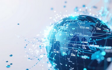 Minimalist Abstract Tech: Global Communication and Data Analysis on White Background, Cyber Exploration and Innovation