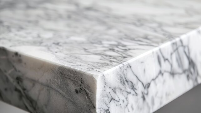 Close-up of mitred corner on marble bench top