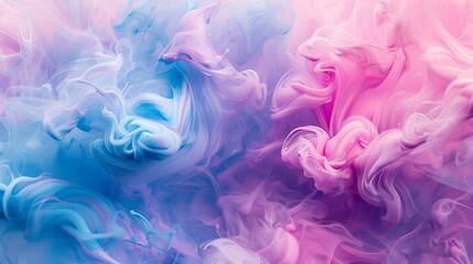 An image depicting whimsical plumes of pink and blue swirls, resembling abstract clouds in a dreamy state, evoking a sense of fantasy and ethereal beauty.