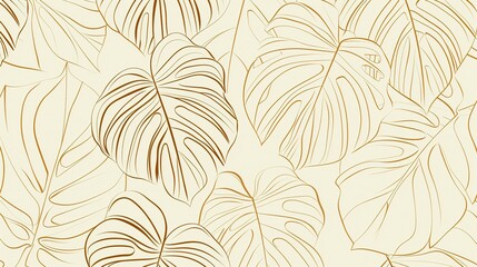 Fototapeta premium Luxury Monstera Leaf Line Art Wallpaper Background Vector