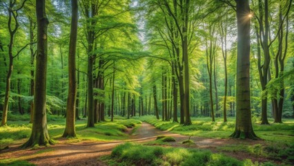 Lush forest landscape in Rambouillet, France, nature, trees, greenery, wilderness, woodland, travel, outdoors
