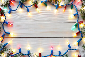 Obraz premium Christmas wooden table holiday background