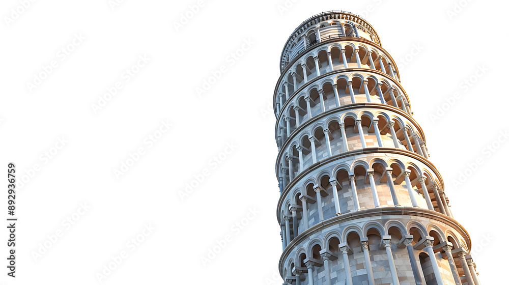 Wall mural leaning tower of pisa in tuscany, italy landmark isolated on transparent background, png file