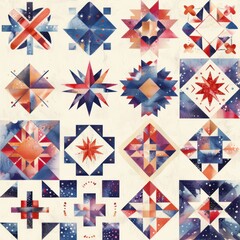 Obraz premium Watercolor country quilts seamless repeating pattern, minimal pattern, high contrasty 