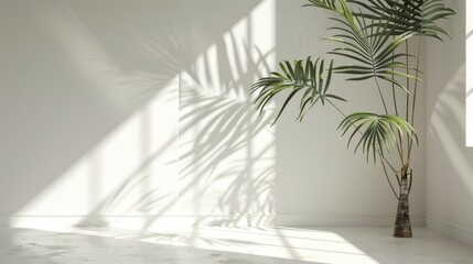 Window shadow overlay on white wall for product presentation and summer background