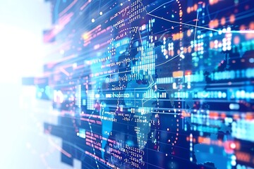 Sophisticated Abstract Tech: Global Communication and Data Analysis on White Background, Cyber Exploration and Innovation