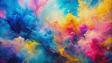 Obraz premium Vibrant abstract painting with shades of blue, pink, and yellow , vibrant, abstract, painting, colorful, blue, pink