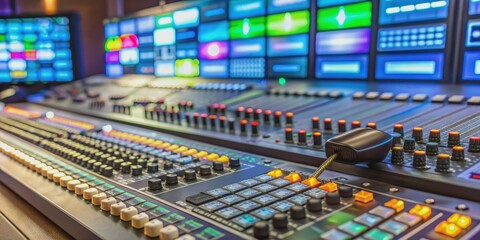 Close-up view of a video mixer in a tv station, video mixer, broadcast, television, technology, equipment