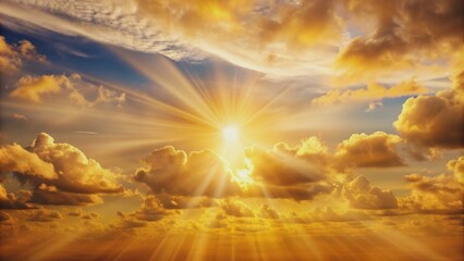 Bright gold sunlight illuminating a picturesque cloudscape , clouds, sky, sunlight, gold, background, nature, scenic