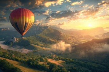 Fototapeta premium Hot air balloon floating over a scenic landscape