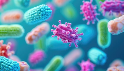 Naklejka premium Macro Shot of Harmful Bacteria, Food Poisoning and Microbial Contamination Concept