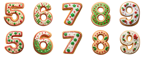 Christmas cookie number isolated on transparent background PNG file