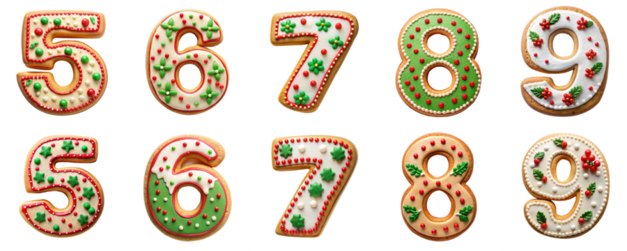 Christmas cookie number isolated on transparent background PNG file