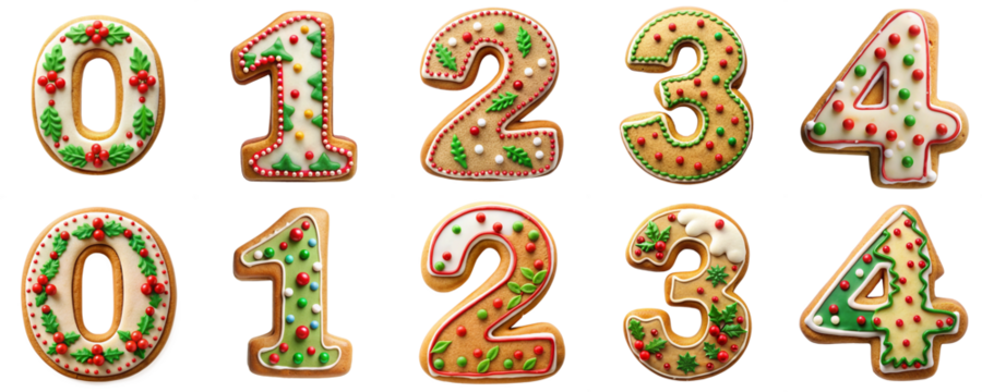 Christmas cookie number set isolated on transparent background PNG file