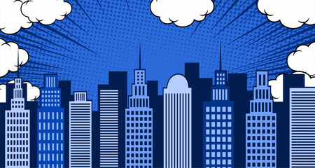 Obraz premium Comic Book City Background Isolated On CARTOON Background. Vector Illustration In Flat Style.