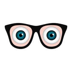 Cartoon illustration with glasses and green- blue ball eyes