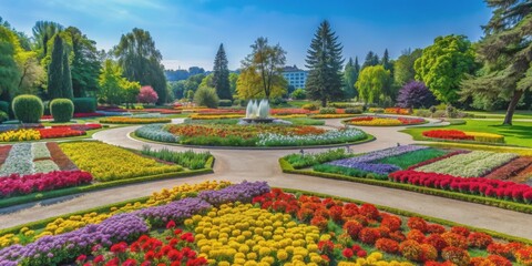 Beautiful National botanical garden in Sofia, Bulgaria with colorful flowers and greenery, Sofia