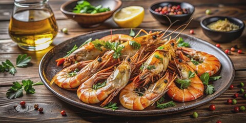 Gourmet grilled prawns served for a luxurious seafood dinner, shrimp, seafood, dinner, prawn, gourmet, grilled, cooked