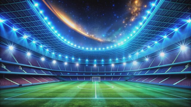 Futuristic neon style soccer stadium with rendering , neon lights, technology - Powered by Adobe